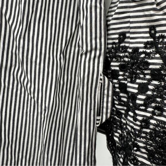 Calvin Klein Gray & White Striped Boho Wide Bell Sleeve Button Down Dress Sz‎ 6 - Picture 9 of 11